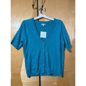 Croft & Borrow Womens Cardigan L Large Lake Blue V Neck Sweater Button Up New